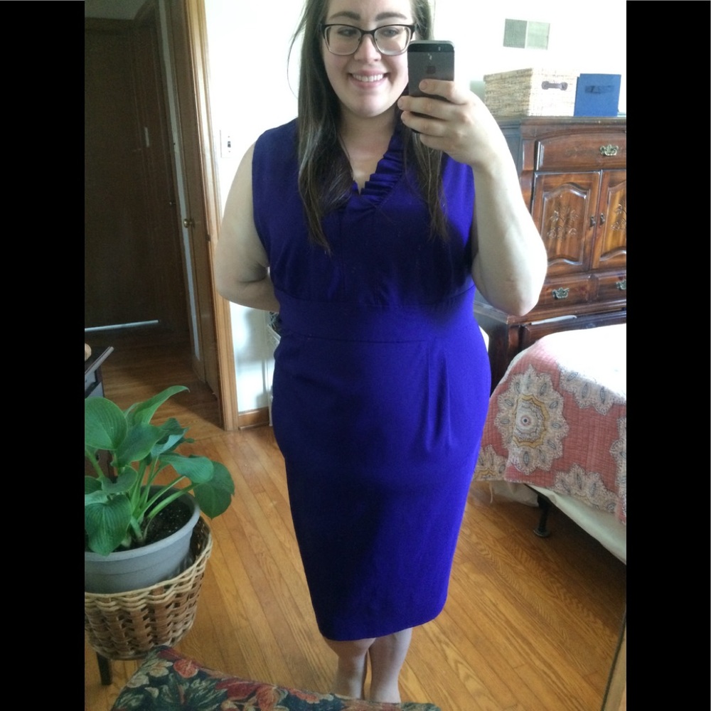 Purple Ruffle V Neck Sheath Dress